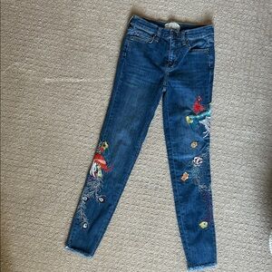 Free People Blue Embroidered Skinny Jeans